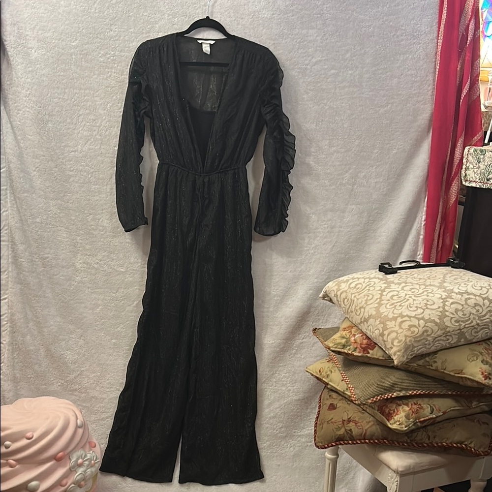 H&M Black & Silver Jumpsuit with Bishop Flutter Sleeves. Fully Lined.